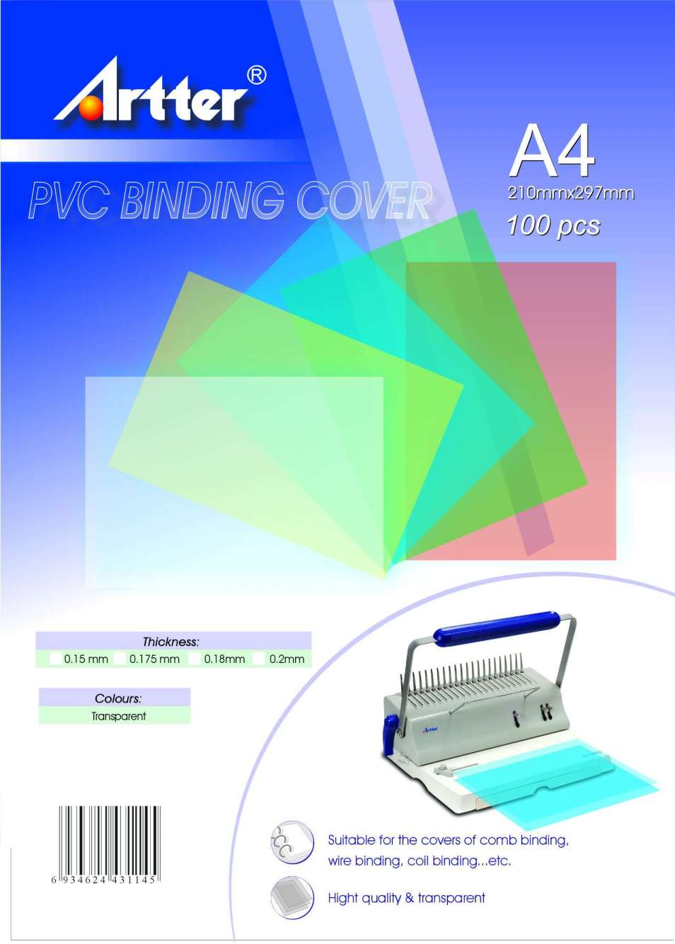 High Clear PVC Book Binding Cover